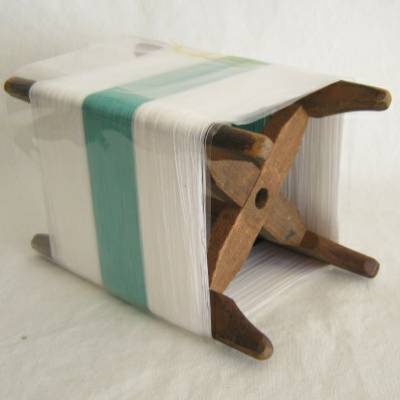 Wooden Thread Spool (Itomaki), w White & Green Silk, Mint